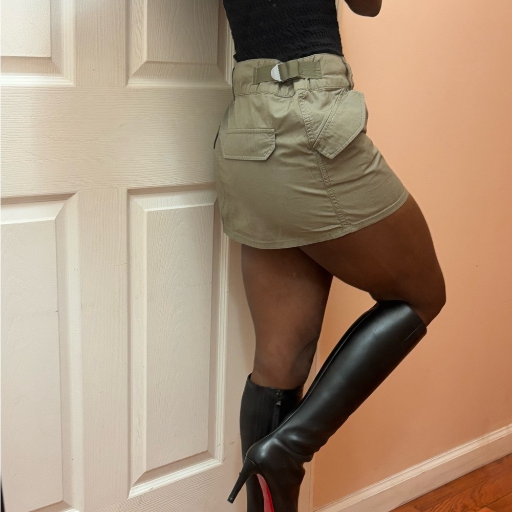 Olive Green Utility Mini Skirt Adjustable waist